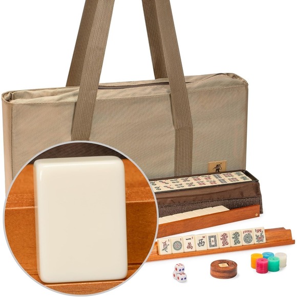 Mahjong Set American Style Mojave Ivory w/ Soft Case Racks Dice Coins Set - Picture 6 of 14